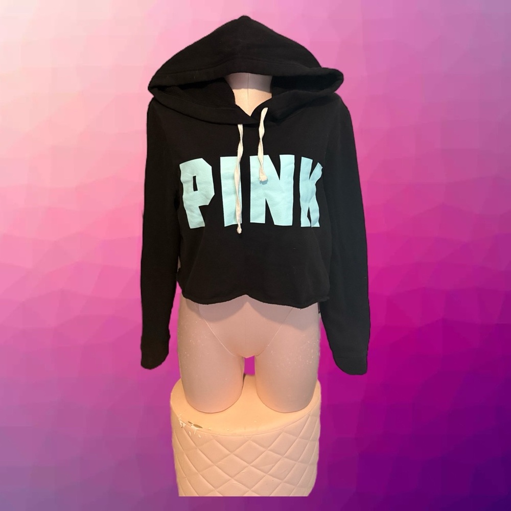 ⭐️ 3/$15 ⭐️ 
EUC / NEAR NEW VS PINK Crop Hoodie with Blue PINK Logo size M - Picture 2 of 6
